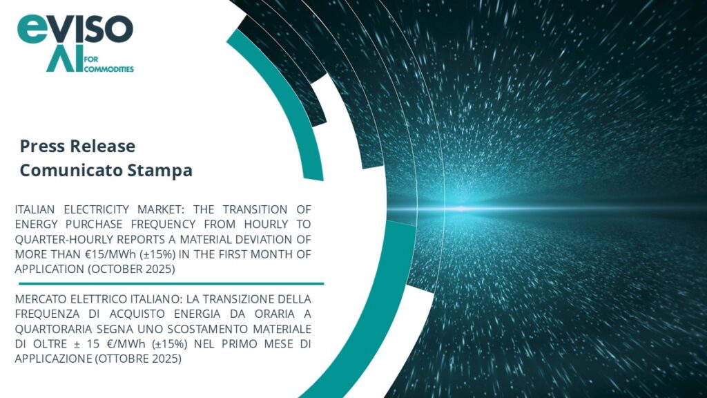 ITALIAN ELECTRICITY MARKET: THE TRANSITION OF ENERGY PURCHASE FREQUENCY FROM HOURLY TO QUARTER-HOURLY REPORTS A MATERIAL DEVIATION OF MORE THAN €15/MWh (±15%) IN THE FIRST MONTH OF APPLICATION (OCTOBER 2025)