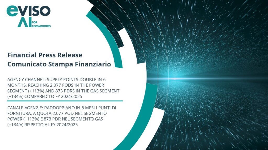 CANALE AGENZIE: RADDOPPIANO IN 6 MESI I PUNTI DI FORNITURA, A QUOTA 2.077 POD NEL SEGMENTO POWER (+113%) E 873 PDR NEL SEGMENTO GAS (+134%) RISPETTO AL FY 2024/2025