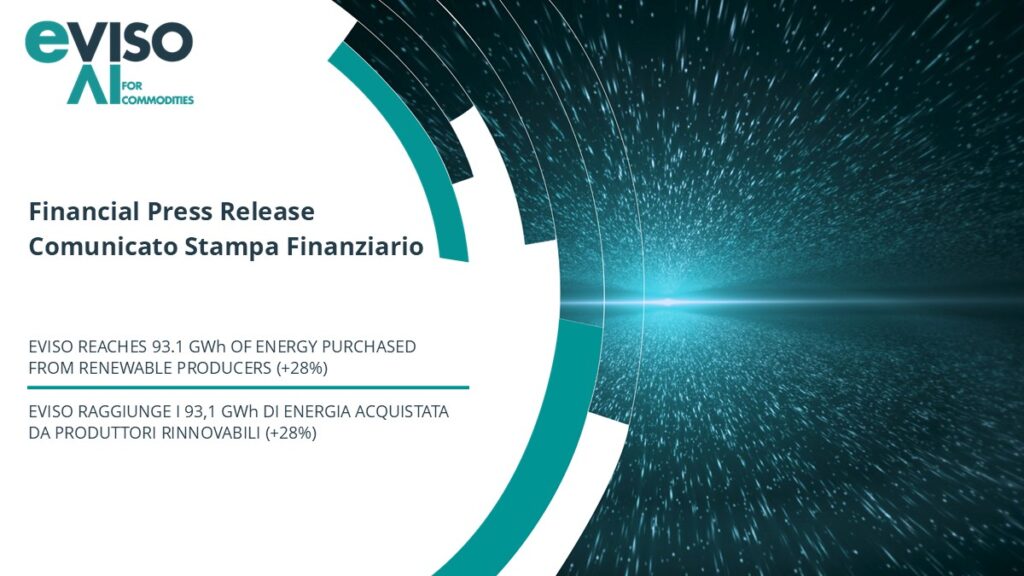 EVISO RAGGIUNGE I 93,1 GWh DI ENERGIA ACQUISTATA DA PRODUTTORI RINNOVABILI (+28%)